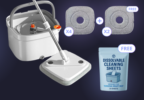 Ternona Daily Bliss Kit: 1x TERNONA SMART MOP (1x Mop Pad Included) £49.95  | 4x MOP PAD £19.95 | 1x MOP PAD FREE £0.00 | 30x TERNONA DISSOLVABLE CLEANING SHEETS FREE £0.00 | 1x EXPRESS SHIPPING (4–9 DAYS) FREE £0.00